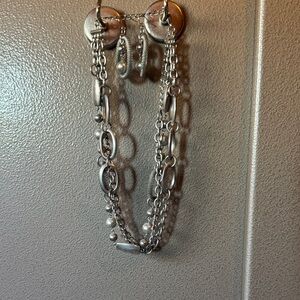 Chic Silver Layered Necklace & earrings